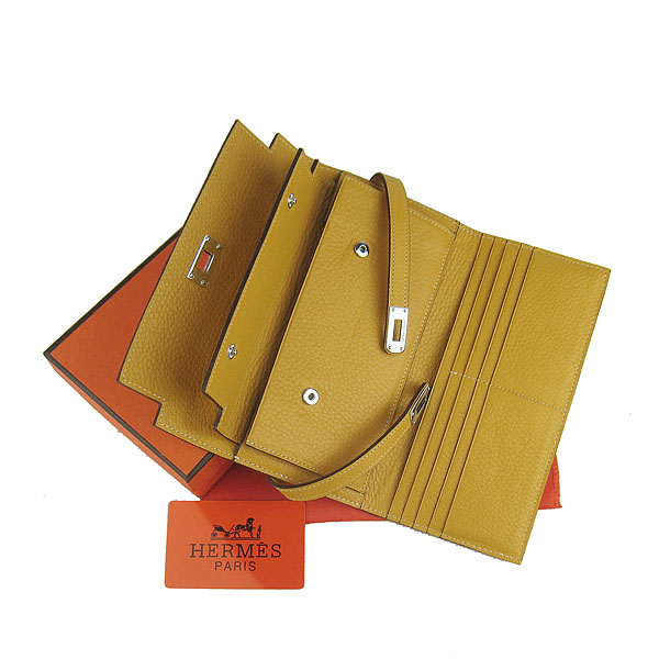 High Quality Hermes Kelly Long Clutch Bag Yellow H009 Replica